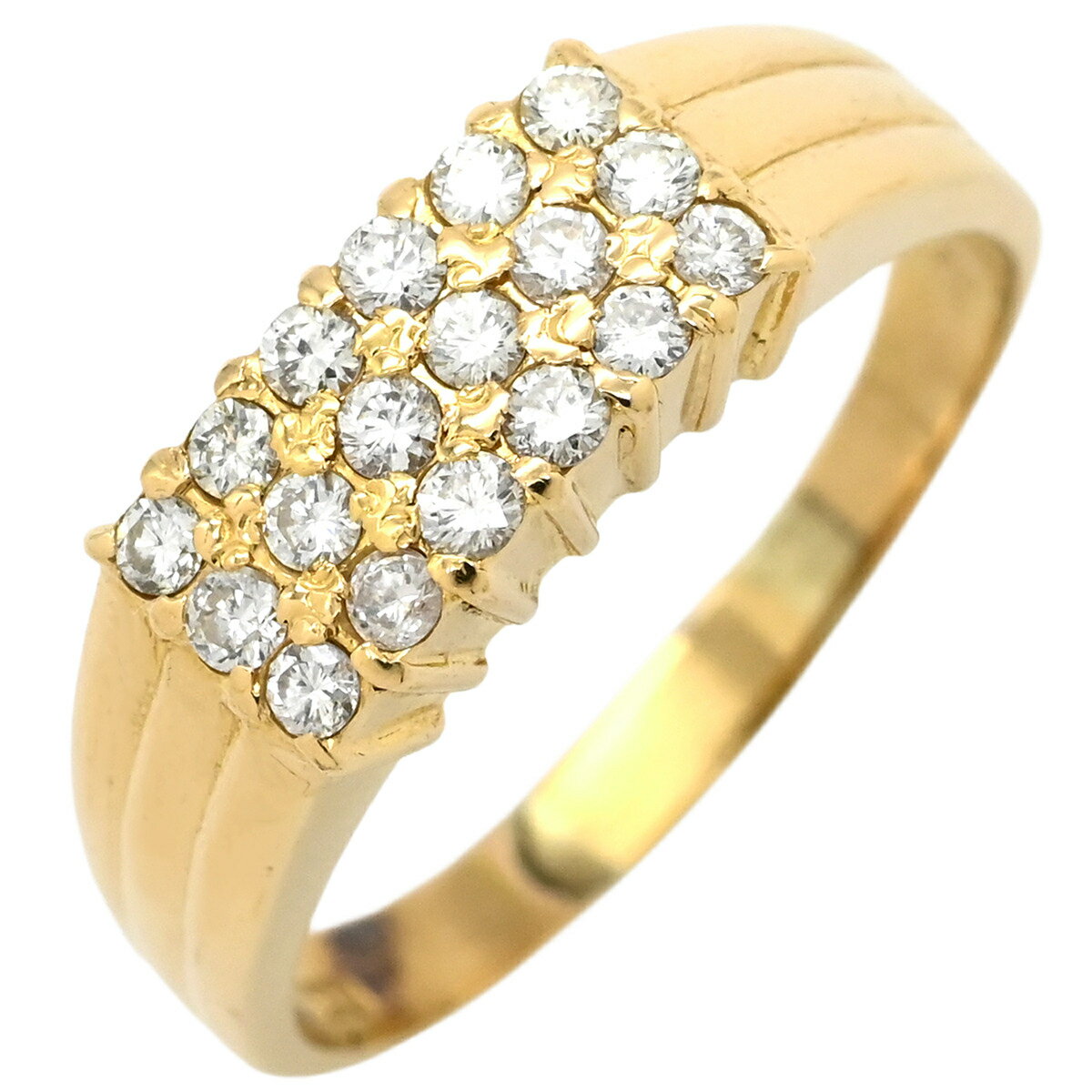 樂天商城 - リング 指輪 ダイヤモンド 0.32ct イエローゴールド K18 Au750 YG パヴェダイヤ 一文字 13号 【中古】