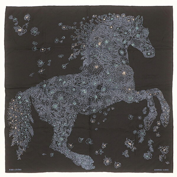 エルメス HERMES スカーフ カレ90 CARRE ビーズ シルク ブラック×ブルー 【ROBE LEGERE/ローブレジェール】 タグ欠品 【中古】