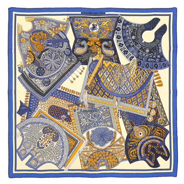 樂天商城 - エルメス HERMES スカーフ カレ90 CARRE シルク バニラ×ブルーロイヤル×ゴールド 【TAPIS DE SELLE/タピ ドゥ セル】 【中古】