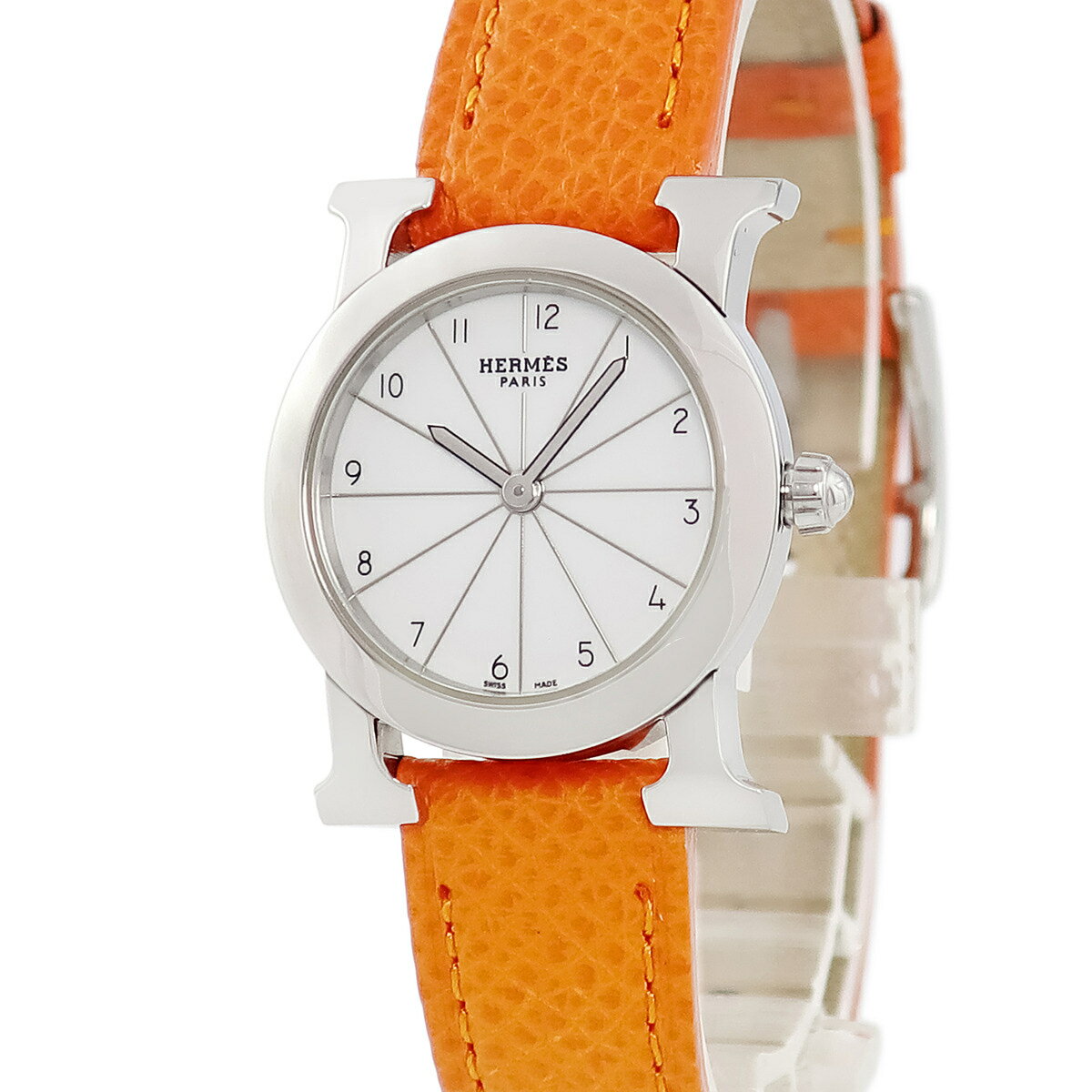 H Watch - エルメス HERMES Hウォッチ ロンド HR1.210 ホワイト 白 放射状 ラジアル アラビア レディース 腕時計クオーツ ホワイト 【中古】