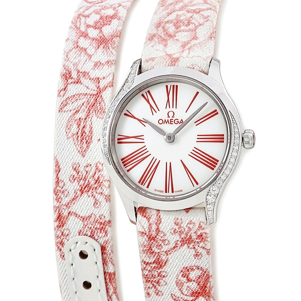 オメガ OMEGA デ ヴィル ミニ トレゾア 428.17.26.60.04.003 純正ダイヤ 白 赤 トワルドジュイ レディース 腕時計クオーツ ホワイト 【中古】