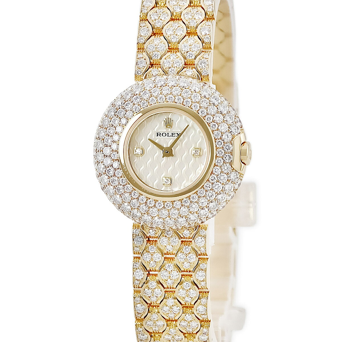 Cellini - ロレックス ROLEX チェリーニ 6221/8 メーカーOH済 K番 K18YG無垢 純正ダイヤ ホワイト シェル レディース 腕時計クオーツ ホワイト 【中古】