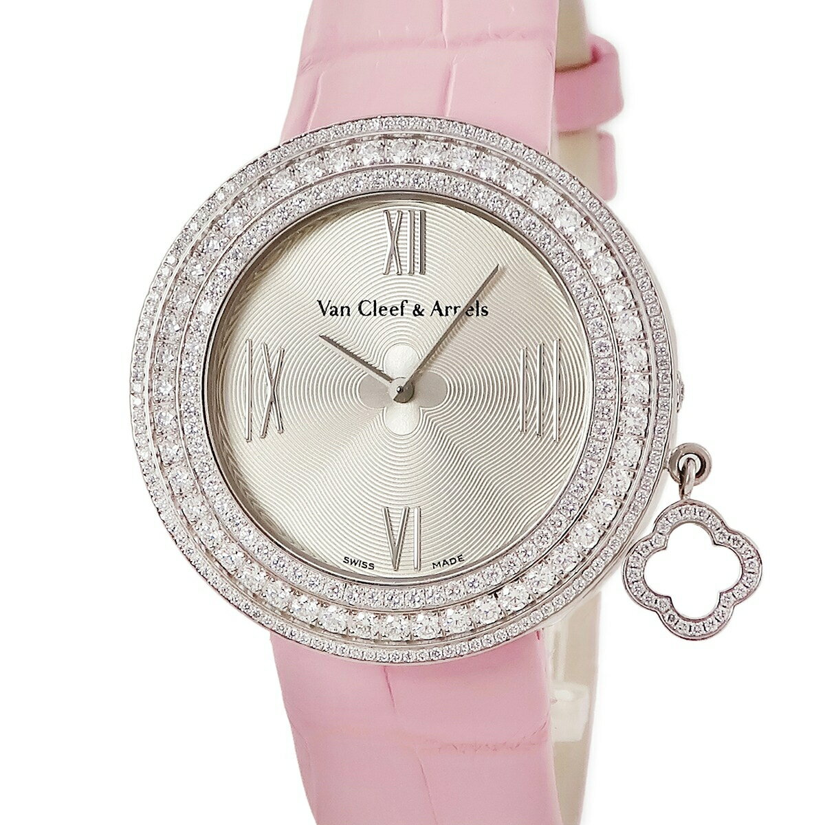 樂天商城 - ヴァンクリーフアーペル Van Cleef & Arpels チャーム VCARM95400 K18WG無垢 純正ダイヤ ラウンド ローマン レディース 腕時計クオーツ シルバー 【中古】