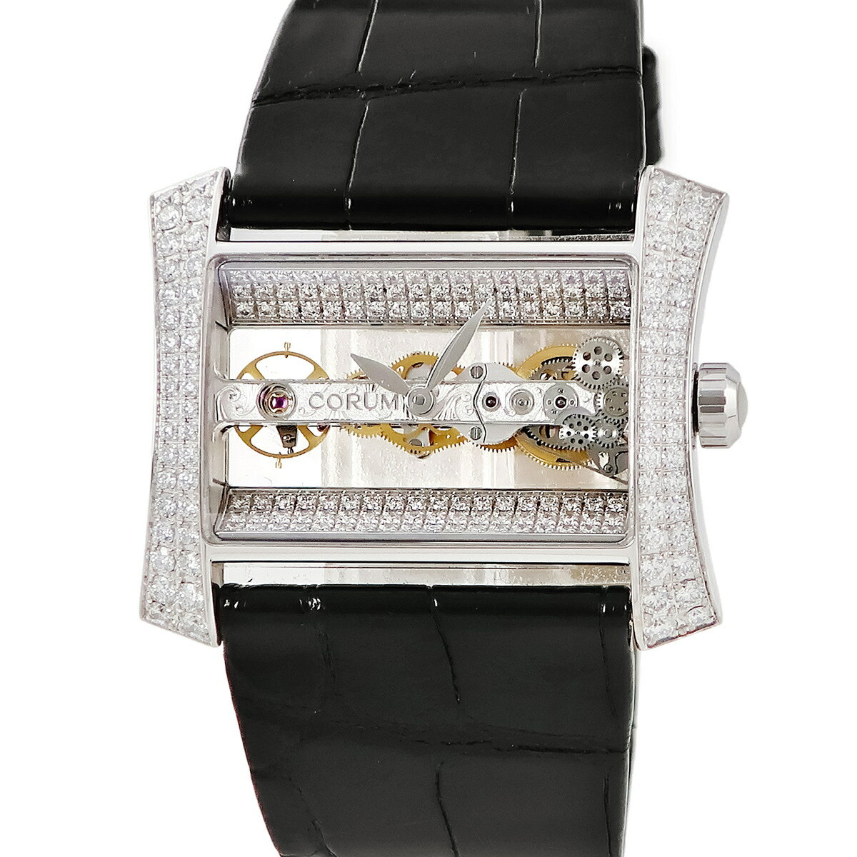 CORUM - コルム CORUM ゴールデンブリッジ レディ 113.353.69/0081 0019G K18WG無垢 スケルトン 純正ダイヤ レディース 腕時計手巻き シルバー 【中古】