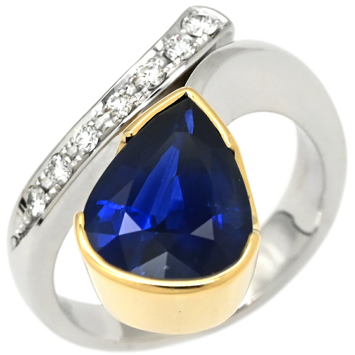 樂天商城 - リング 指輪 ブルーサファイア 4.22ct ダイヤ ブルー×イエローゴールド×プラチナシルバー 青 Pt900 プラチナ 18K 750 YG デザインリング コンビ 15号 【中古】
