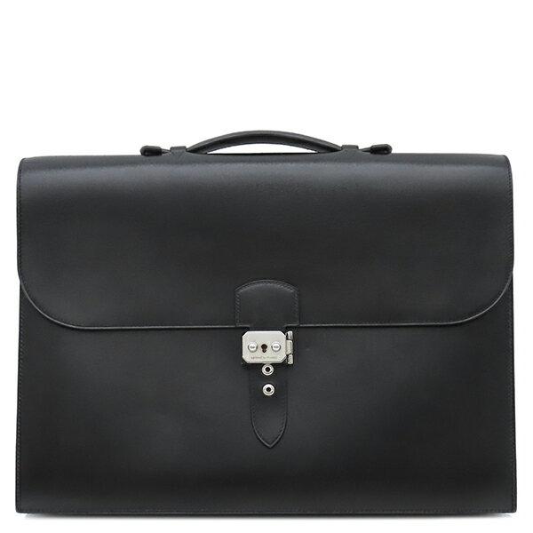 HERMES - エルメス HERMES ビジネスバッグ サックアデペッシュ 41 ボックスカーフ ブラック シルバー金具 黒 ビジネスバッグ □C 【保存袋】 【中古】