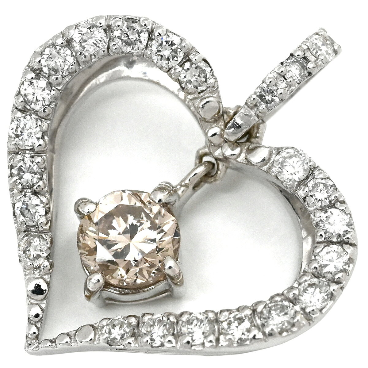 Rakuten - ペンダントトップ ハートモチーフ ダイヤ 0.24ct ホワイトゴールド 1Pダイヤ 1石 1粒 メレダイヤ ネックレストップ 【中古】