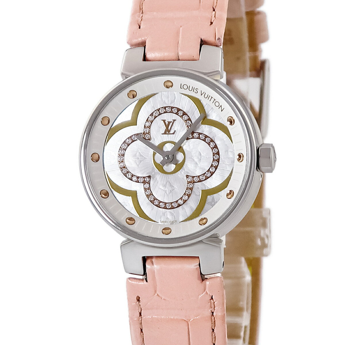 Rakuten - ルイヴィトン LOUIS VUITTON タンブール ムーン ディヴァイン QA017Z 純正ダイヤ シェル モノグラムフラワー レディース 腕時計クオーツ ホワイト 【中古】