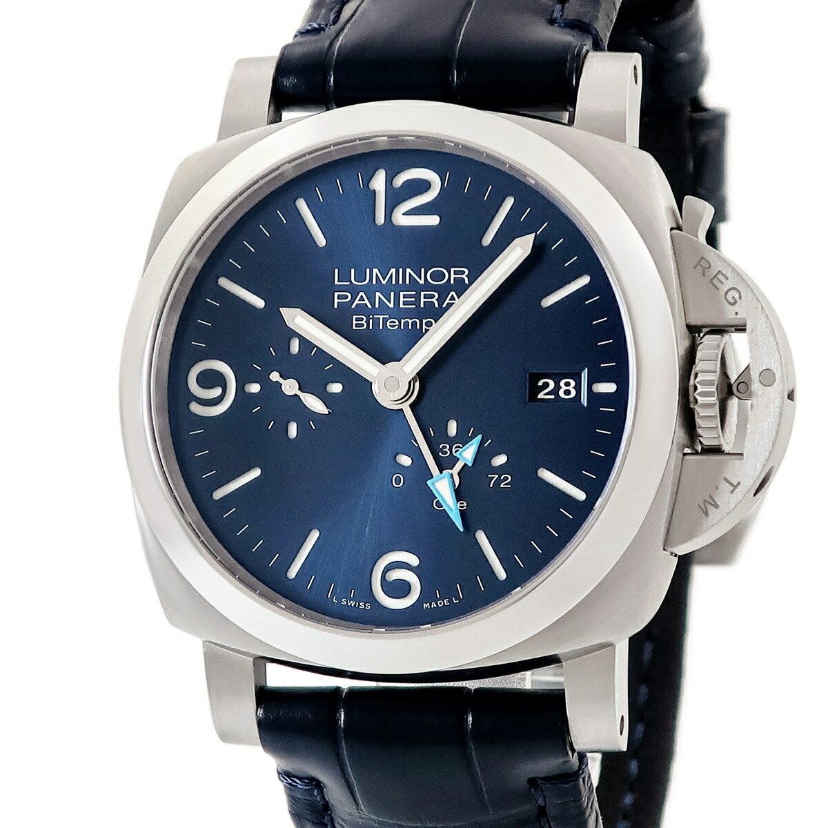 Lumino - パネライ PANERAI ルミノール ビテンポ パワーリザーブ PAM01361 Y番 スモールセコンド デイト GMT メンズ 腕時計自動巻き ブルー 【中古】