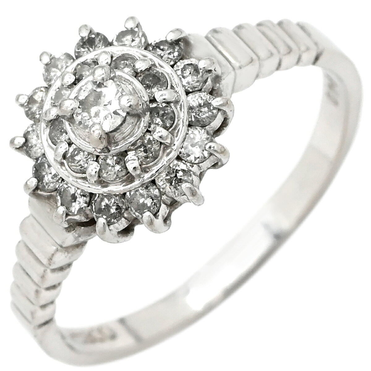 Rakuten - リング 指輪 ダイヤモンド 0.40ct プラチナシルバー プラチナ フラワーモチーフ ヘイローリング 12.5号 【中古】
