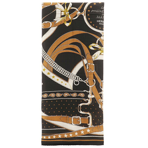 エルメス Hermes ストール カレ140 カレジェアン カシミヤ シルク ブラック×ノアゼット×ゴールド 【LA PROMENADE DU MATIN/朝の散歩】 【箱】 【中古】