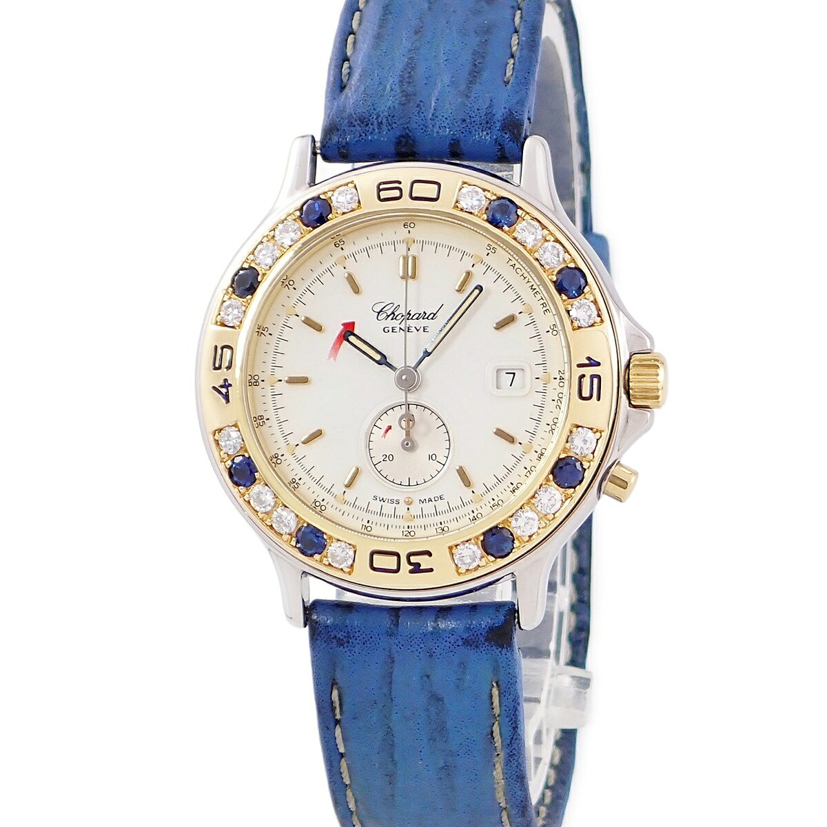 ショパール CHOPARD ミッレミリア 13/8175 K18YG×SS コンビ 純正ダイヤ&サファイア デイト レディース 腕時計クオーツ ホワイト 【中古】