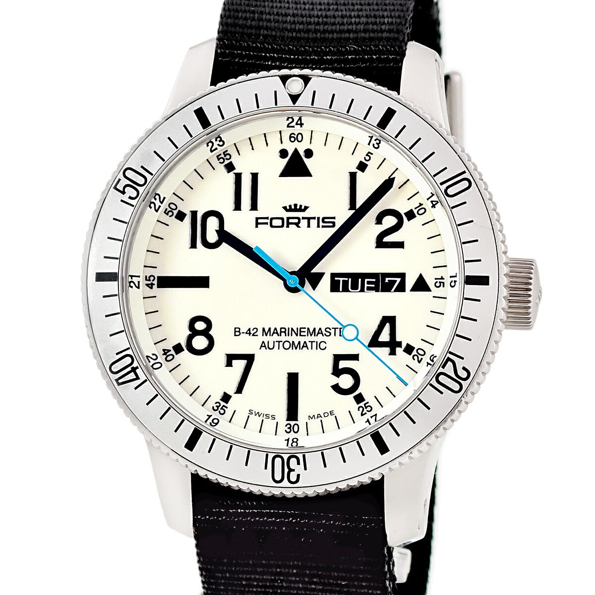 フォルティス Fortis B-42 ホワイト マリンマスター 647.11.158 OH済 ダイバーズ デイデイト 夜光ダイアル メンズ 腕時計自動巻き ホワイト 【中古】