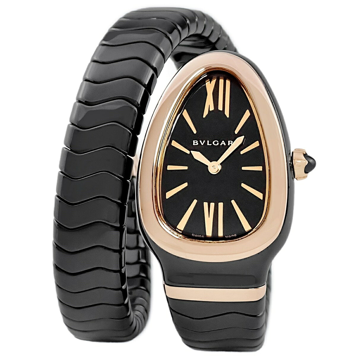 ブルガリ BVLGARI セルペンティ スピガ SPC35BG 102735 K18PG×セラミック コンビ ブラック レディース 腕時計クオーツ ブラック 【中古】