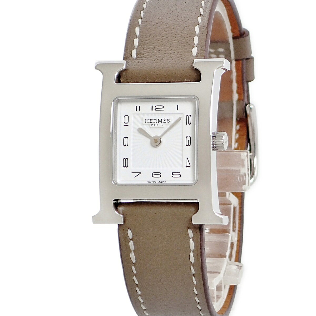 エルメス HERMES Hウォッチ PM HH1.210 ホワイト アラビア スクエア H型 ギョーシェ レディース 腕時計クオーツ ホワイト 【中古】