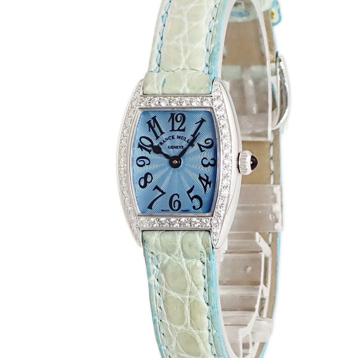 フランクミュラー FRANCK MULLER トノウカーベックス プティ 2502QZD1R 純正ダイヤ ブルー ギョーシェ レディース 腕時計クオーツ ブルー 【中古】