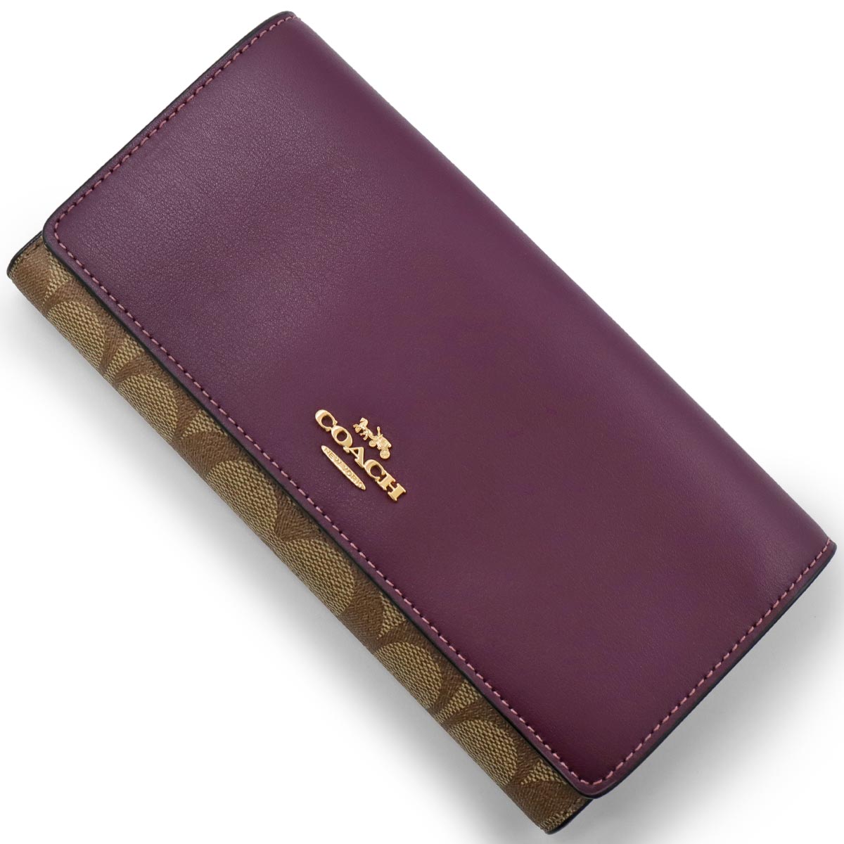 コーチ 長財布 財布 レディース シグネチャー スリム 三つ折り KHAKI&DEEP BERRY C5966 IMRSF COACHのサムネイル