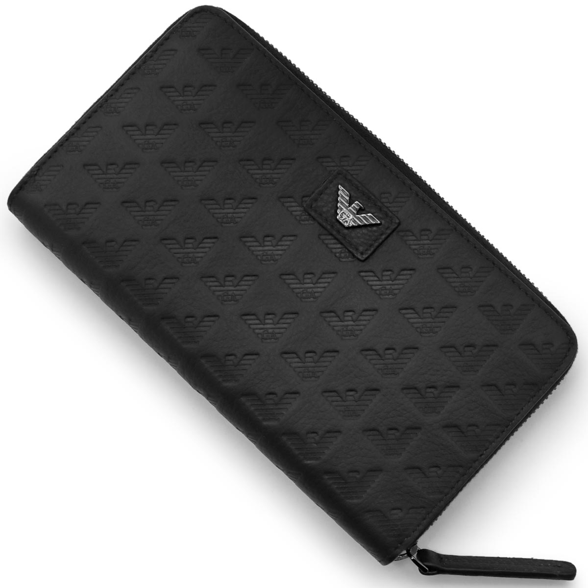 エンポリオアルマーニ長財布 財布 メンズ モノグラム ラウンドファスナー イーグルマーク ブラック YEME49 YQ67I 80001