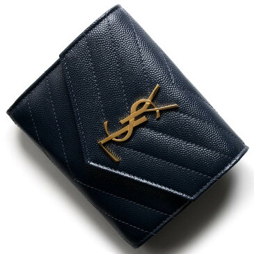 サンローランパリ イヴサンローラン 三つ折り財布 財布 レディース モノグラム YSL ダークブルー 403943 BOW01 4128 SAINT LAURENT PARIS