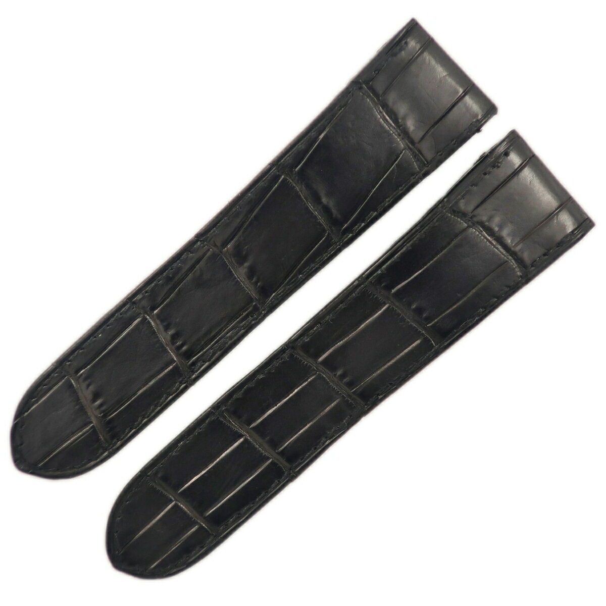 カルティエ 腕時計パーツ クロコダイル ブラック 美品 カルティエ サントス用 汎用 他社製 クロコ レザー バンド ベルト Dバックル用 23mm 中古