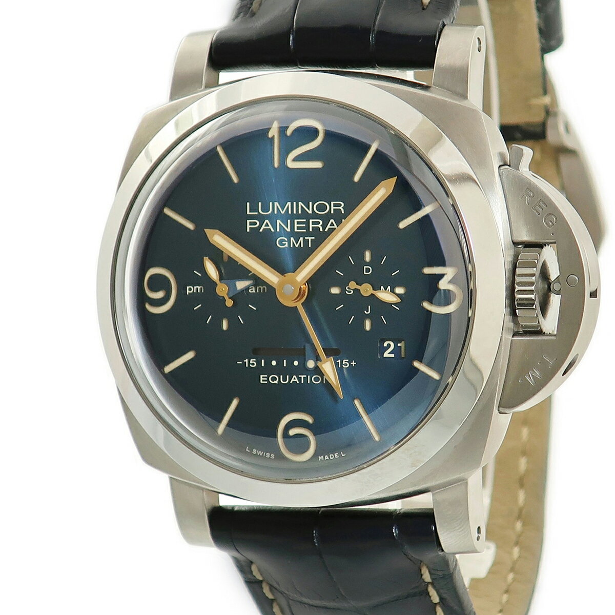 ルミノール 腕時計（メンズ） パネライ ルミノール1950 イクエーション オブ タイム 8デイズ GMT チタニオ PAM00670 T番 青 均時差 手巻き