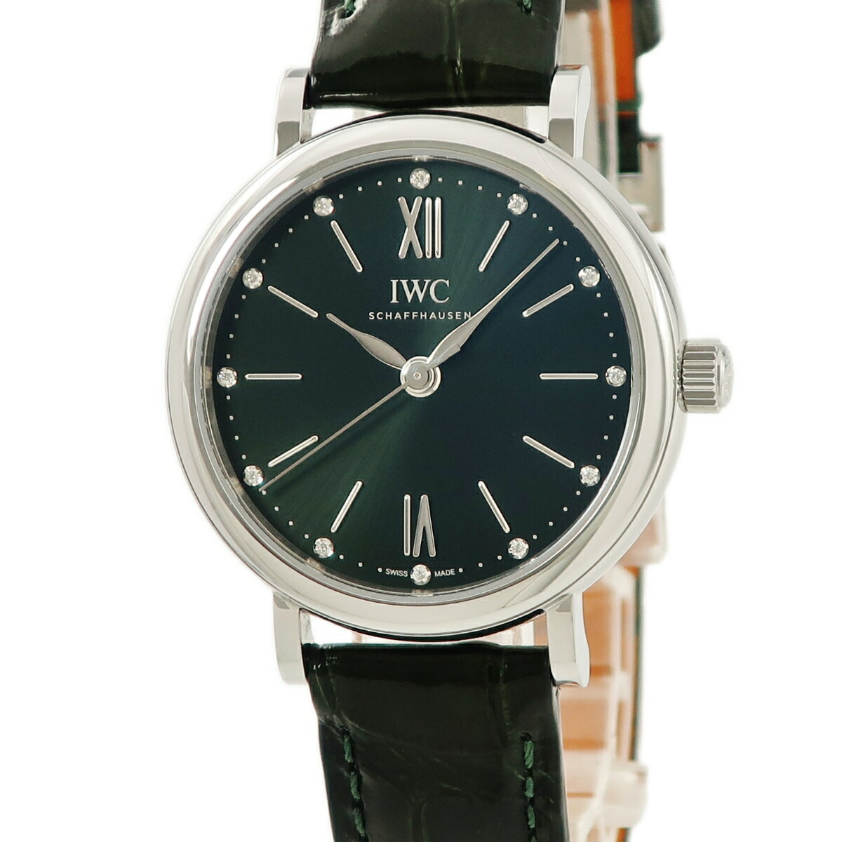 IWC ポートフィノ 腕時計（メンズ） IWC ポートフィノ オートマティック IW357405 純正12Pダイヤ 緑 ローマン バー 2019年 自動巻き