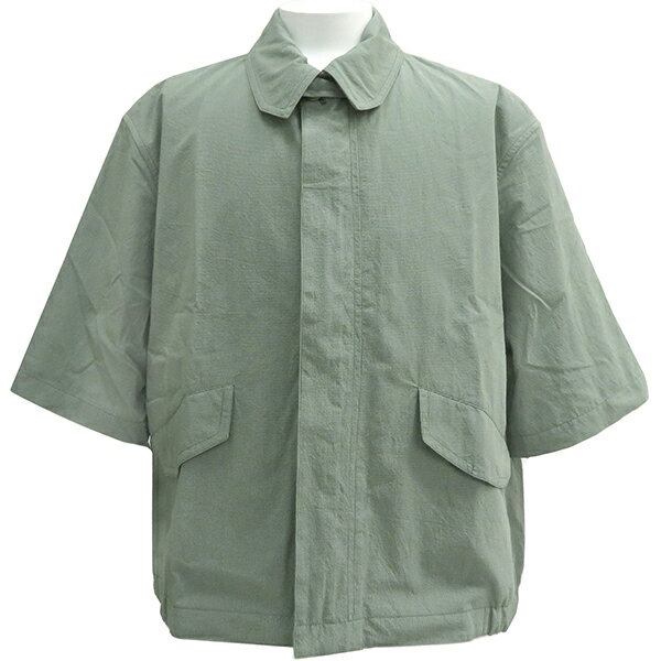 エルメス ブルゾン チェック 半袖 コットン カーキグリーン 54 アウター ジャケット シャツ 中古