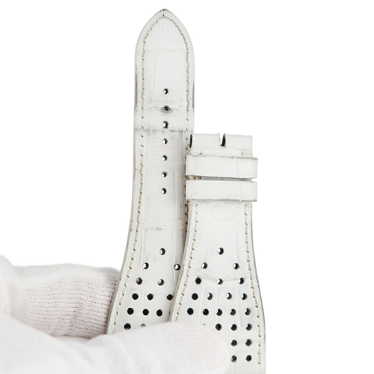 ロジェデュブイ 腕時計パーツ ゴールデンスクエア用 クロコバンド クロコダイル ホワイト 純正 替え ベルト ストラップ 30mm 白 中古