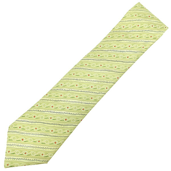 エルメス ネクタイ 総柄 9cm シルク グリーン 緑 花 草 中古