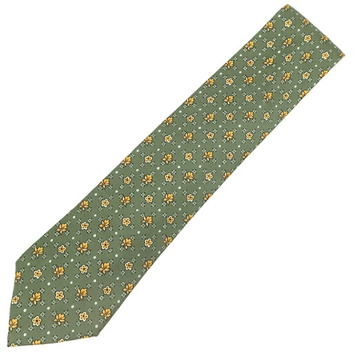 エルメス ネクタイ フラワー 9cm シルク カーキグリーン 緑 黄色 花 中古 エルメス ネクタイ フラワー 9cm シルク カーキグリーン 緑 黄色 花 中古