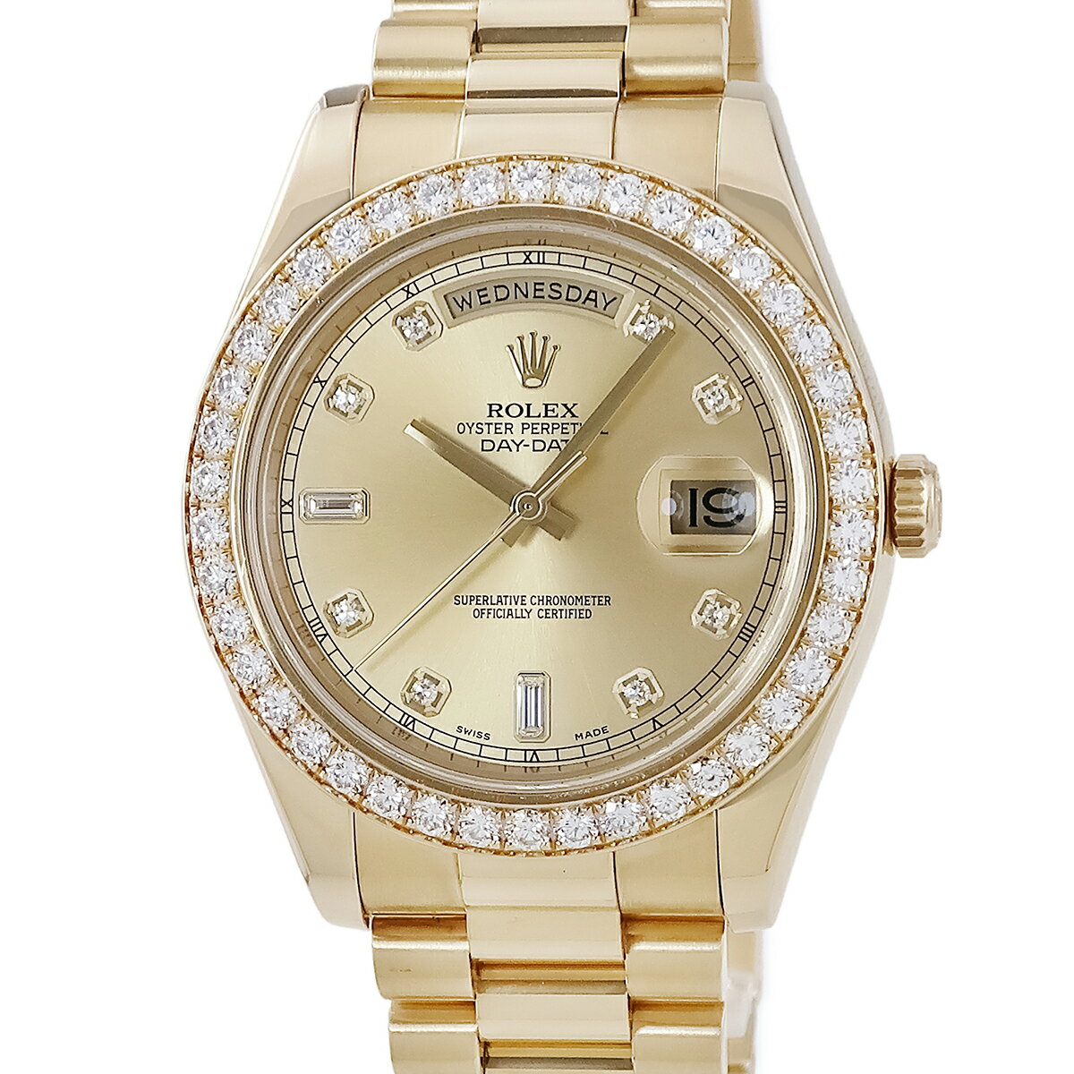 ロレックス デイデイト2 218348A ランダム番 K18YG無垢 純正ダイヤ シャンパン プレジデントブレス 自動巻き