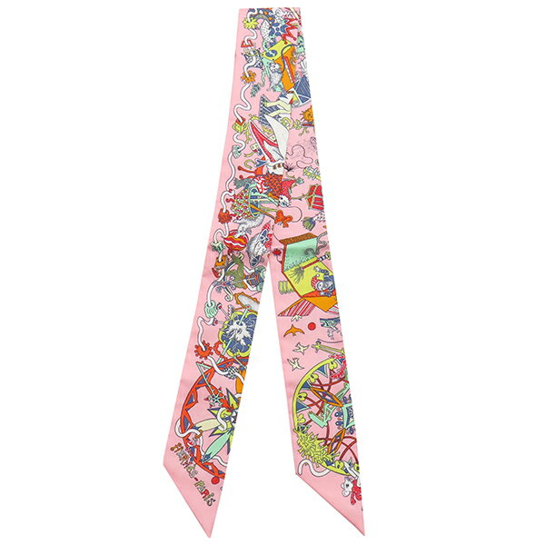 エルメス スカーフ ツイリー シルク ピンク未使用【LA FOLLE PARADE/ラ フォル パラード】 中古