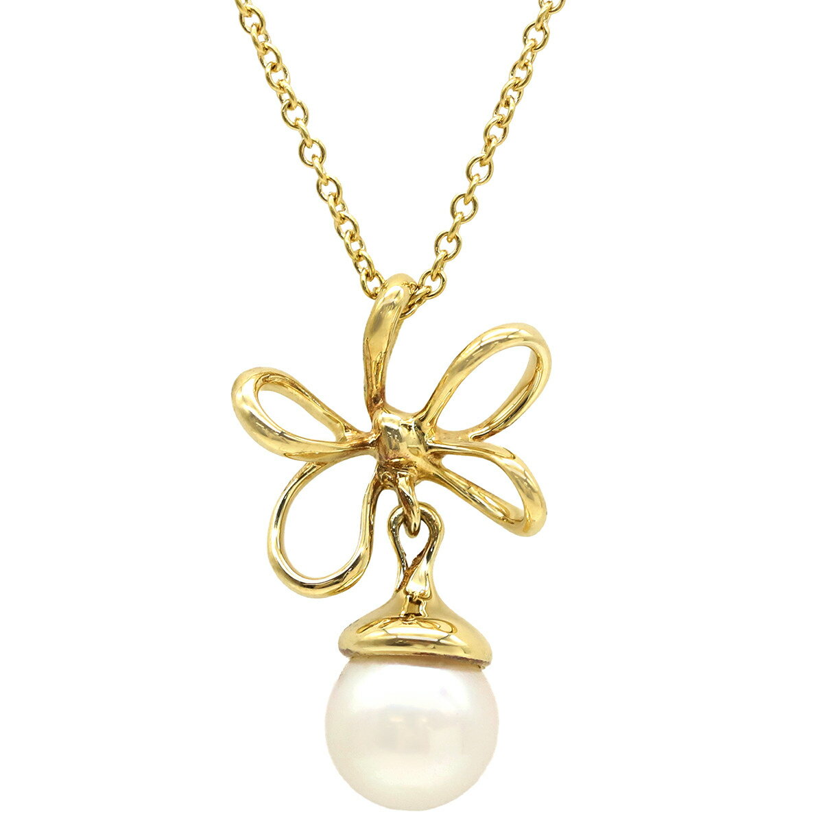 ティファニー ネックレス パール ペンダント K18YG ゴールド フラワーモチーフ 750YG 18金 中古のサムネイル