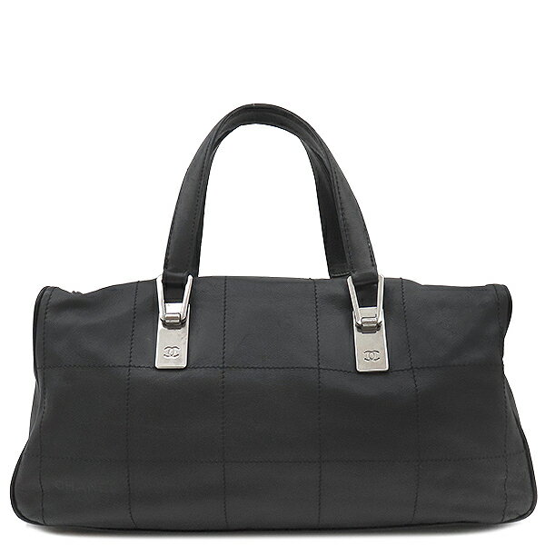 シャネル ハンドバッグ チョコバー レザー ブラック 黒 ボストン 中古