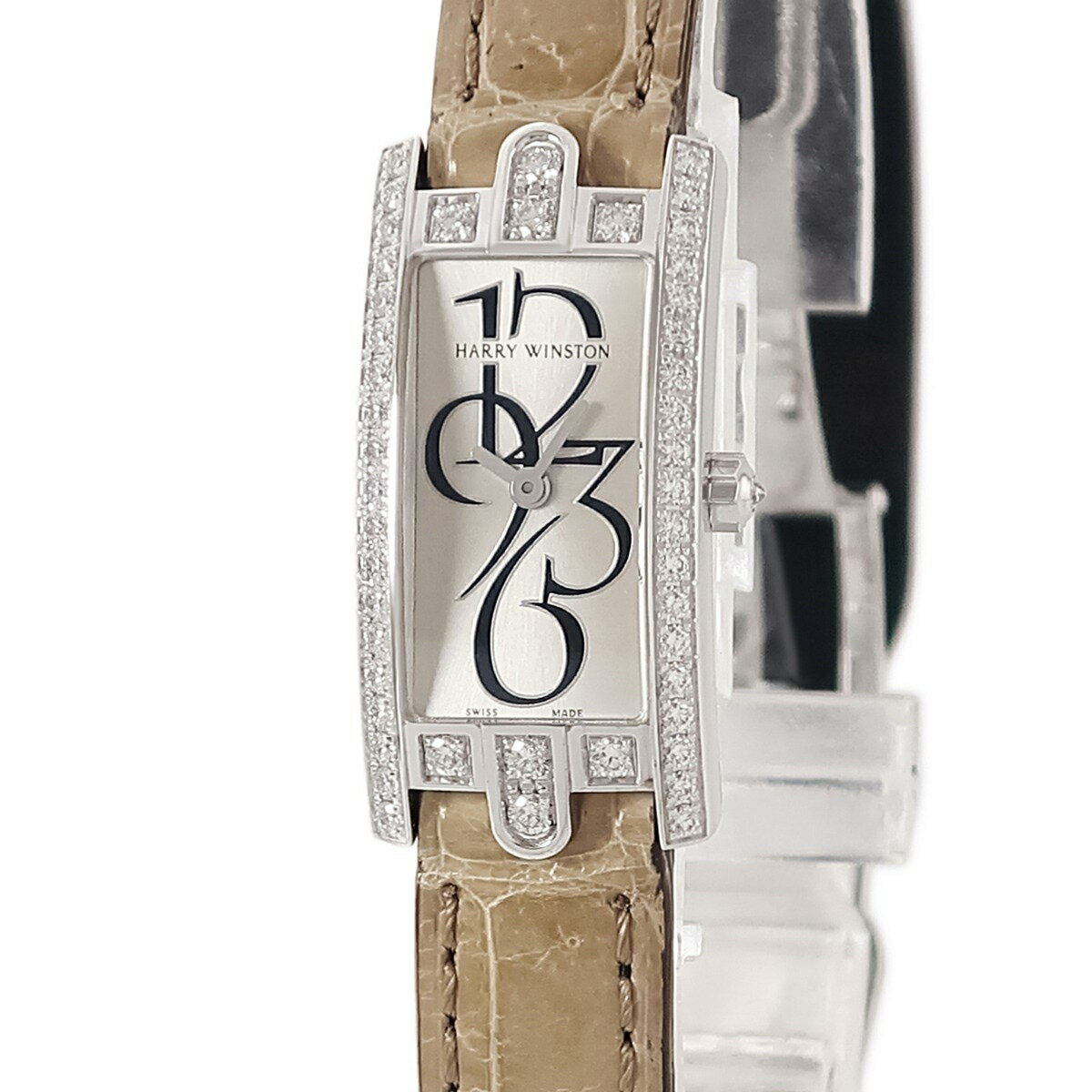 ハリーウィンストン アヴェニューC ミニ 332LQWL.W/D3.1 K18WG無垢 純正ダイヤ 角型 シルバー クオーツ(2)