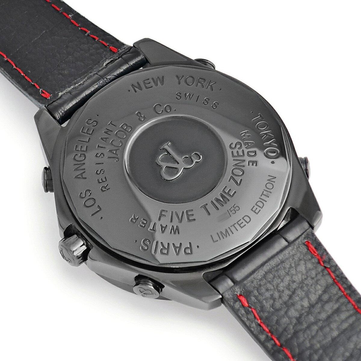 ジェイコブ 5タイムゾーン スカル リミテッド JC-SKULL9D 純正ダイヤ 骸骨 ドクロ GMT 限定 クオーツ