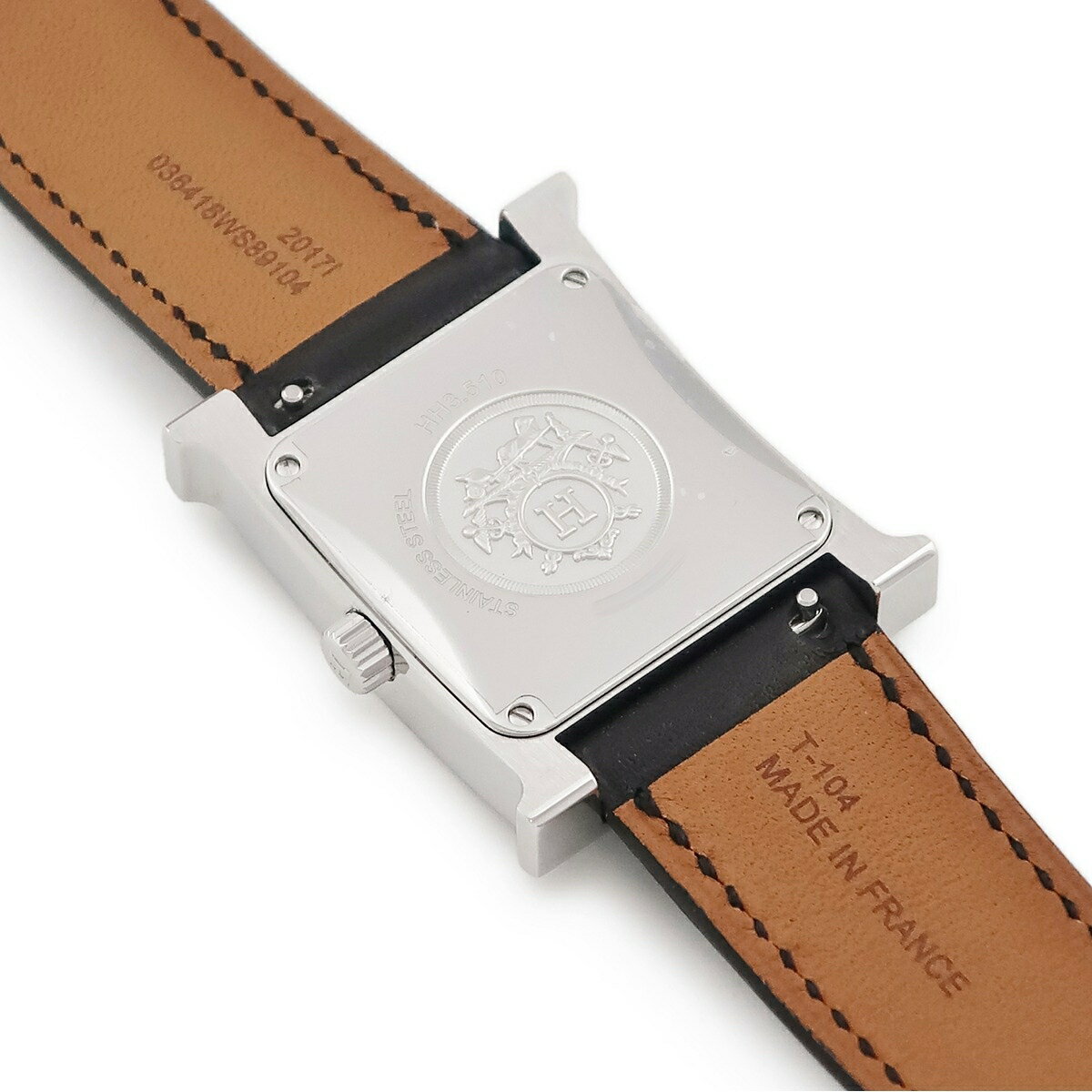 エルメス Hウォッチ MM HH3.510 新品同様 H型 四角 ホワイト 白 デイト アラビア 3針 自動巻き