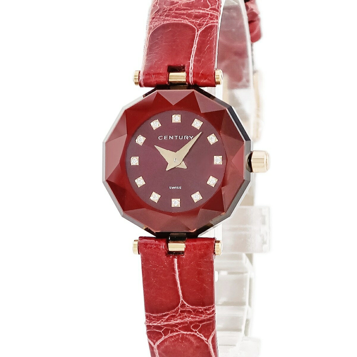 センチュリー プライムタイム PRIME TIME 610.9.S.97.70.CFK OH済 K18RG無垢 純正ダイヤ 赤 クオーツ