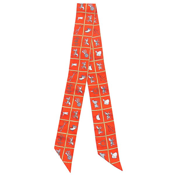 エルメス スカーフ ツイリー シルク オレンジ 【COUVERTURES ET TENUES DE JOUR/馬着】 中古