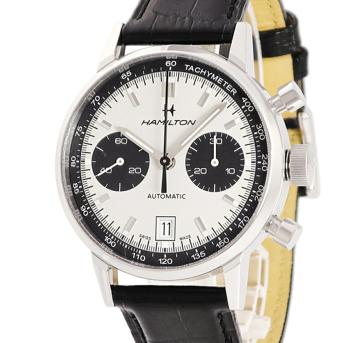 ハミルトン イントラマティック オートクロノグラフ H384160 OH済 デイト タキメーター アイボリー 自動巻き