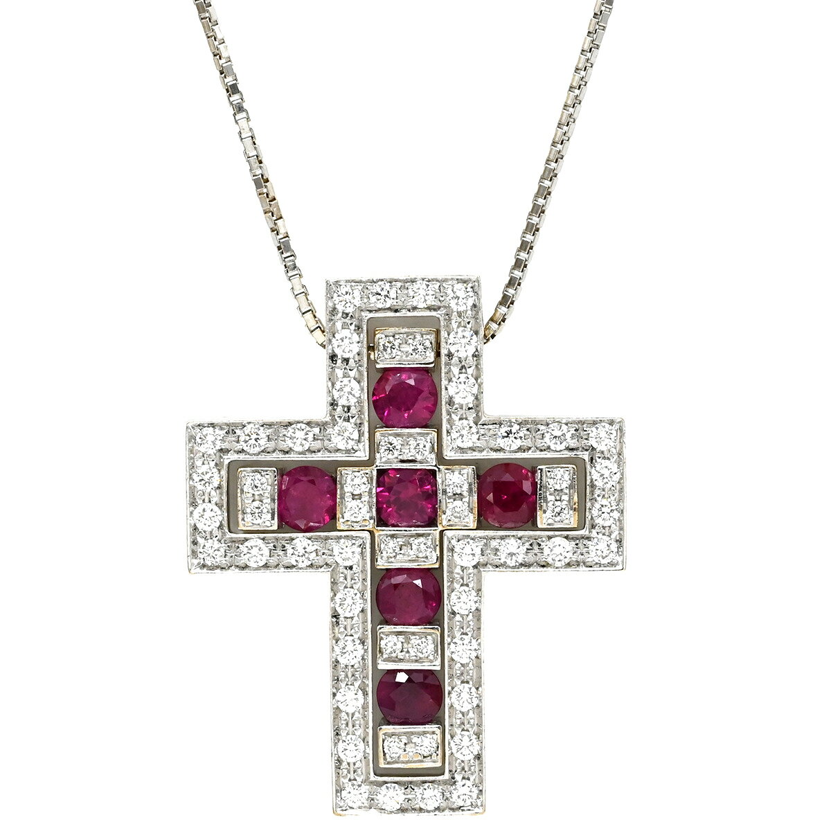 ダミアーニ ネックレス ベルエポック K18WG シルバー ペンダント 750 18金 クロス 十字架 ルビー 中古