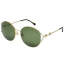 グッチ サングラス メンズ レディース ラウンド UVカット ホースビット グリーン&ゴールド&ブラック GG1017SK 002 GUCCI
