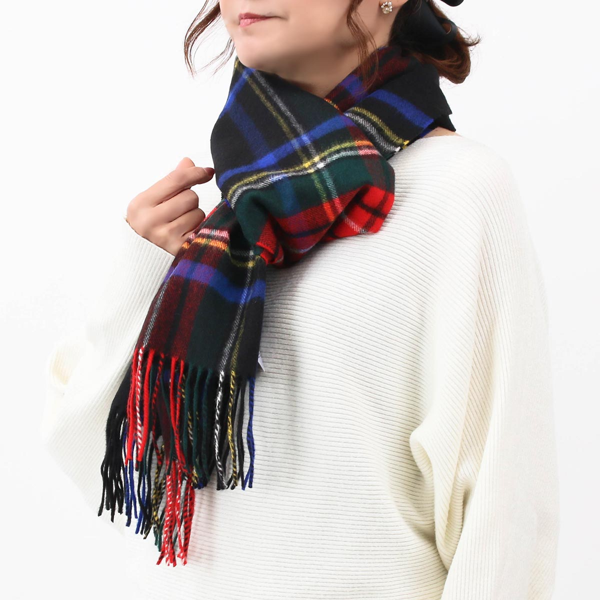 ジョンストンズ ストール/マフラー メンズ レディース WA57 タータンチェック ブラックスチュワートマルチ WA000057 KU0324 JOHNSTONSのサムネイル