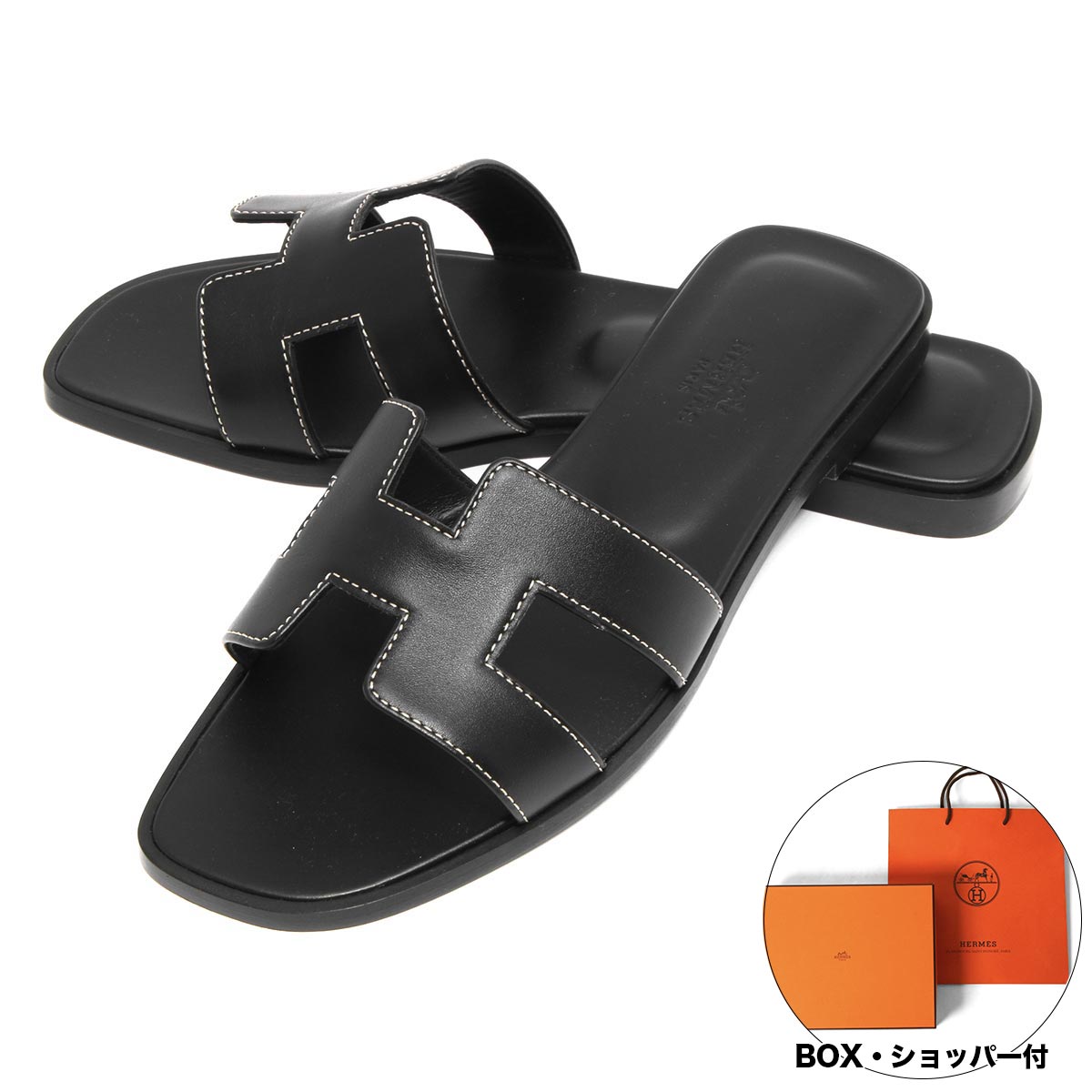 【今だけ!ポイント最大10倍】最大ポイント46倍、さらに最大3000円OFFクーポンエルメス フラットサンダル シューズ レディース オラン ボックスカーフスキン ノワール(ブラック系) ORAN BOX CALFSKIN NOIR HERMESのサムネイル