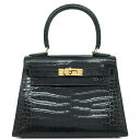 エルメス 2WAYバッグ ミニケリー ポロサス ブラック 黒 クロコ ショルダー 中古