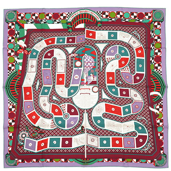 エルメス スカーフ カレ90 CARRE シルク マルチカラー 【LE TOUR DU MONDE EN 63 CASES/63マスの世界旅..