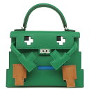 エルメス 2WAYバッグ ケリードール ピクト ヴォーエプソン グリーン 緑 茶 青 グレー ショルダー 中古