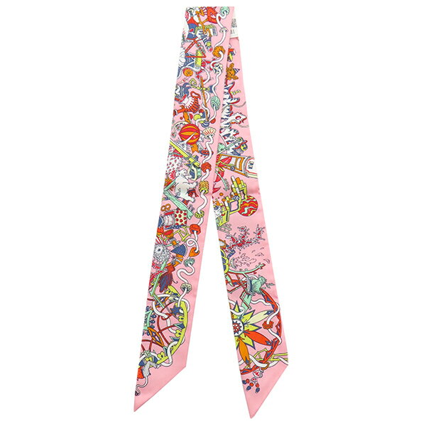 エルメス スカーフ ツイリー シルク ピンク未使用【LA FOLLE PARADE/ラ フォル パラード】 中古