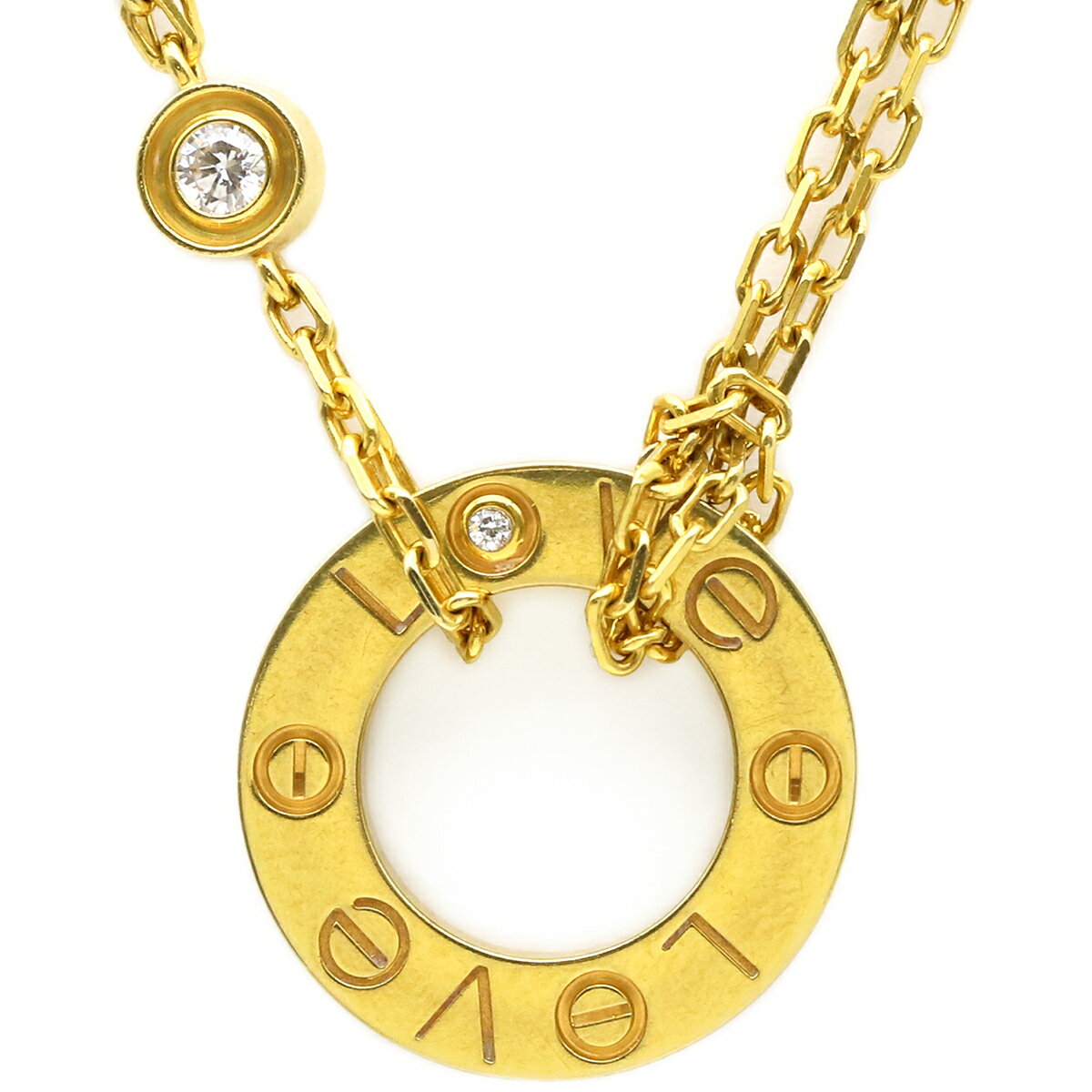 カルティエ ネックレス ラブ サークル 2Pダイヤ K18YG ゴールド 18金 750YG Wチェーン B7219500 中古