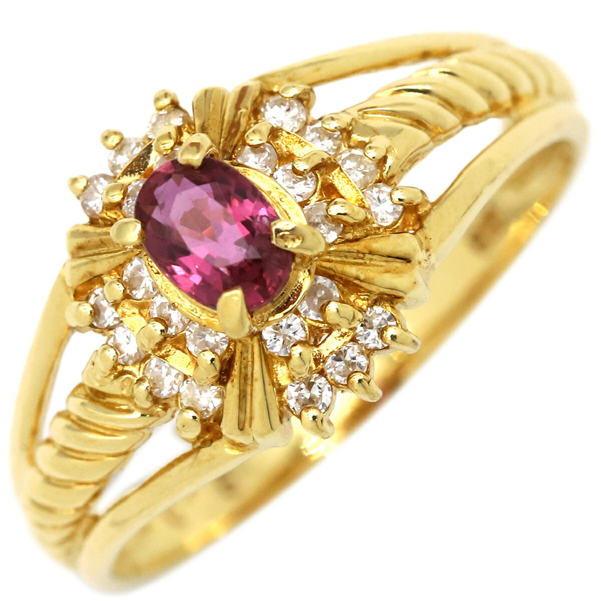 リング 指輪 ルビー ダイヤリング K18YG ゴールド レッド 赤 中古